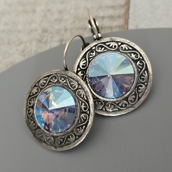 Austrian Crystal Earrings in Antique Silver - Picture 3 of 11